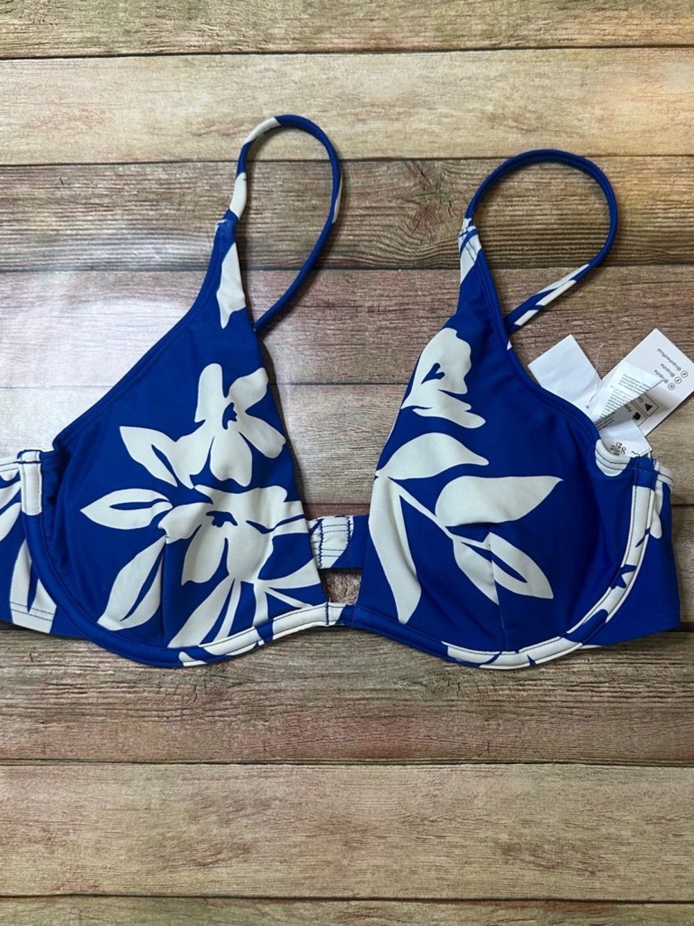 Cupshe Royal Blue & White Floral Underwire Bikini Top